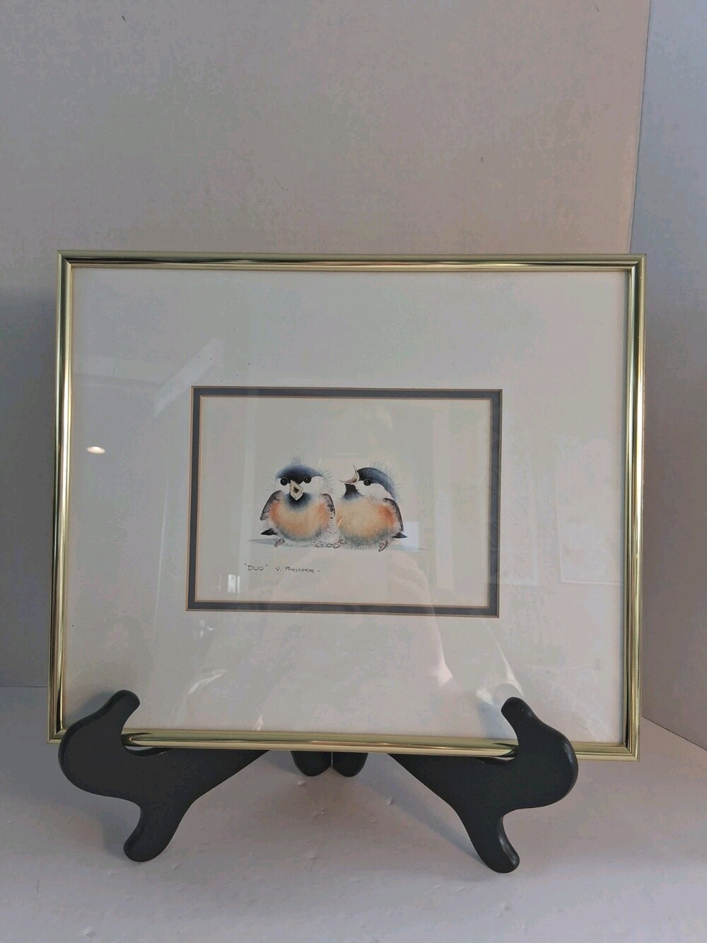 Vtg OOAK Watercolor Painting "The Duo"; Artisan Signed, Mint Condition